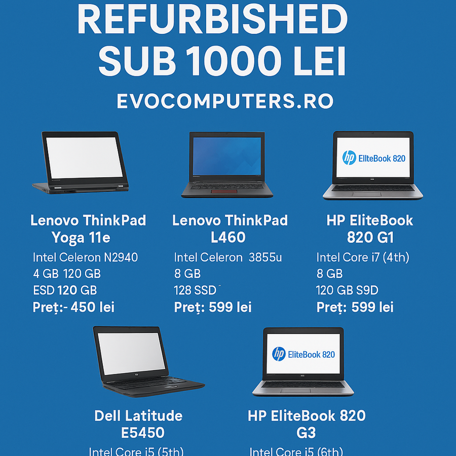 💻 Top 5 Laptopuri Bune sub 1000 Lei de pe Evocomputers.ro